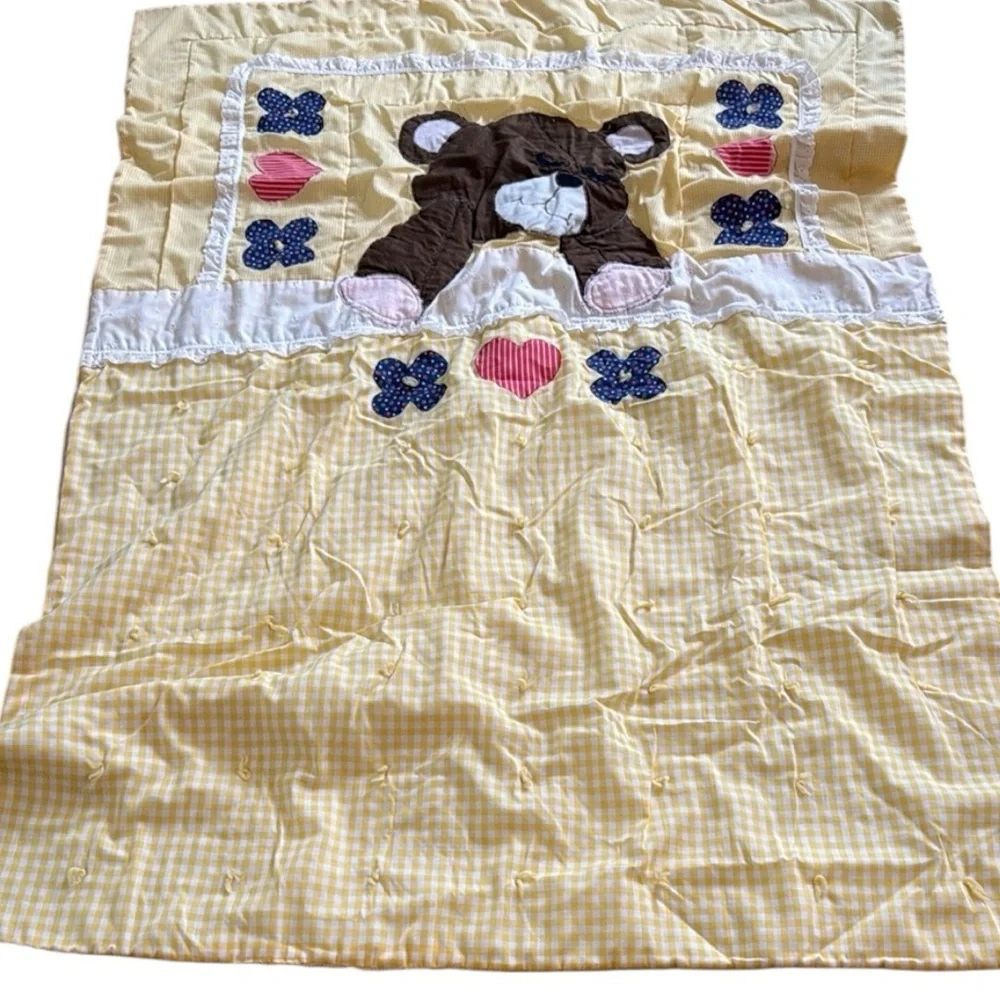 Yellow gingham with appliquéd Bear Kids Blanket